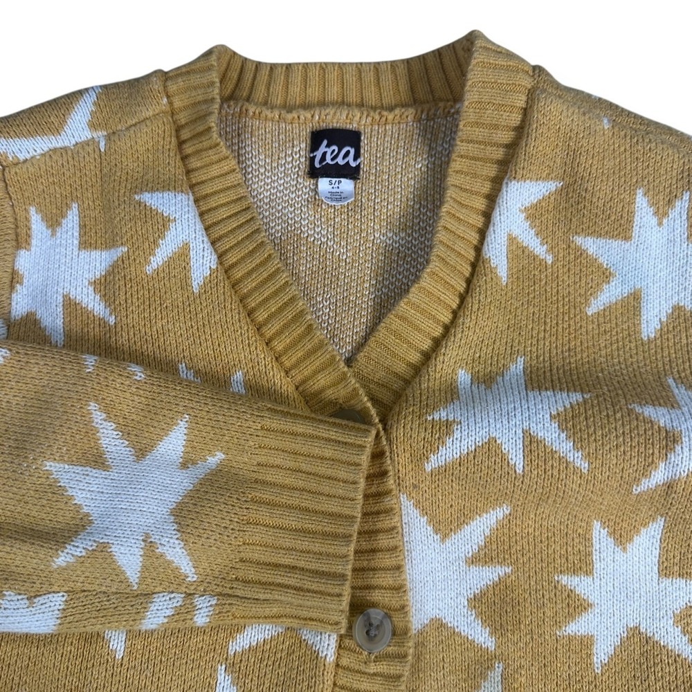 Tea Collection Kids‎ Girls Yellow Star Knit Cardigan Sweater S P 4-5